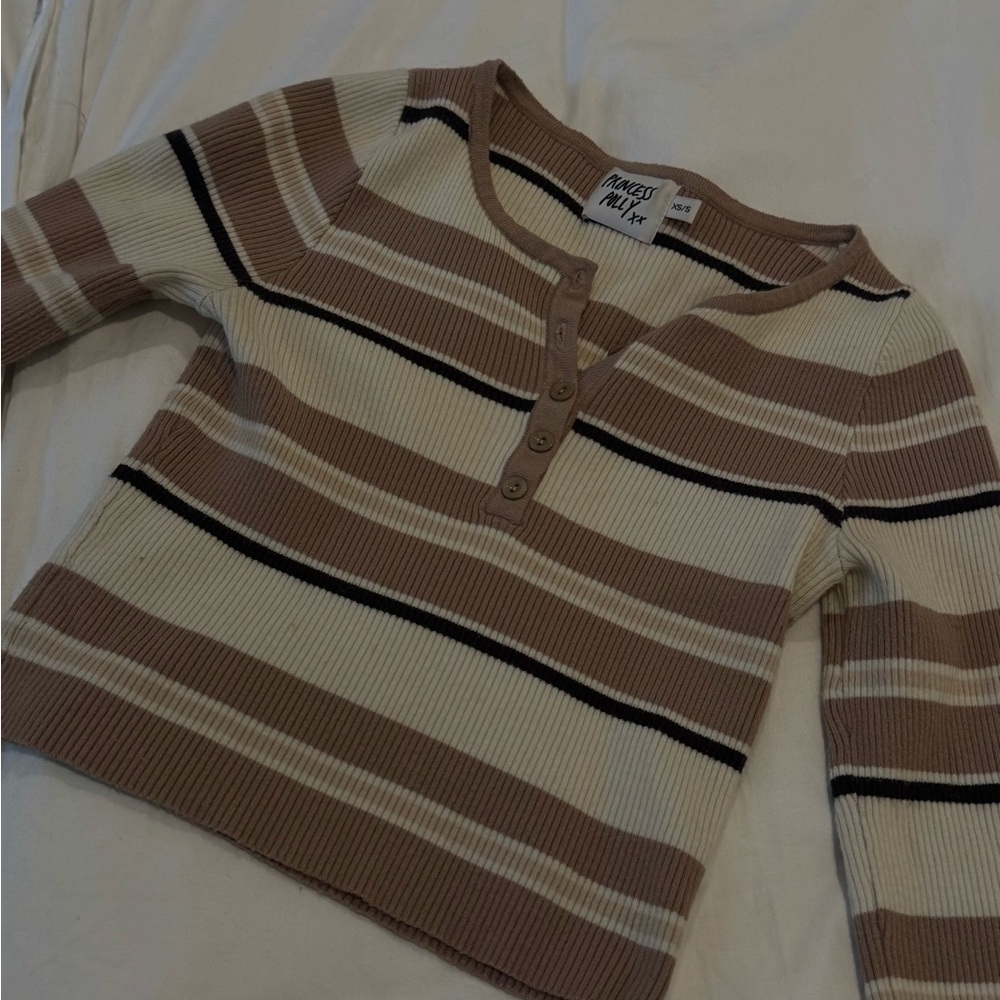 Princess Polly Kids Sweater - Cream and Brown Stripes